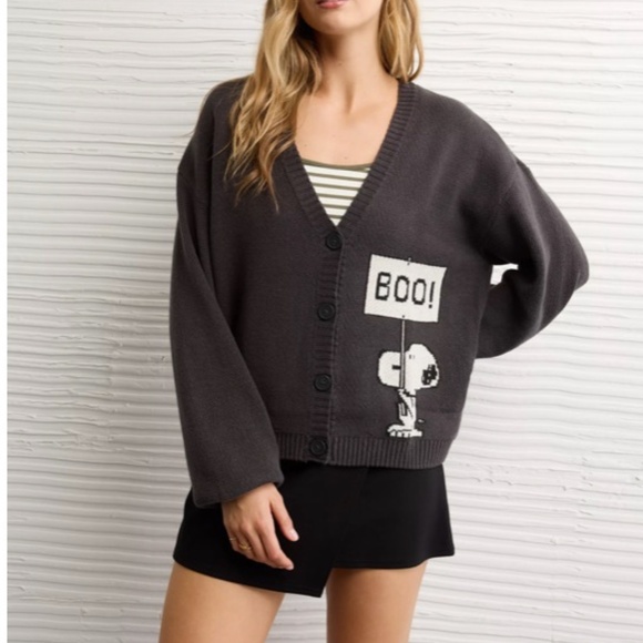 New American Eagle AE x Peanut Snoopy Halloween Cardigan Size S - Picture 4 of 6